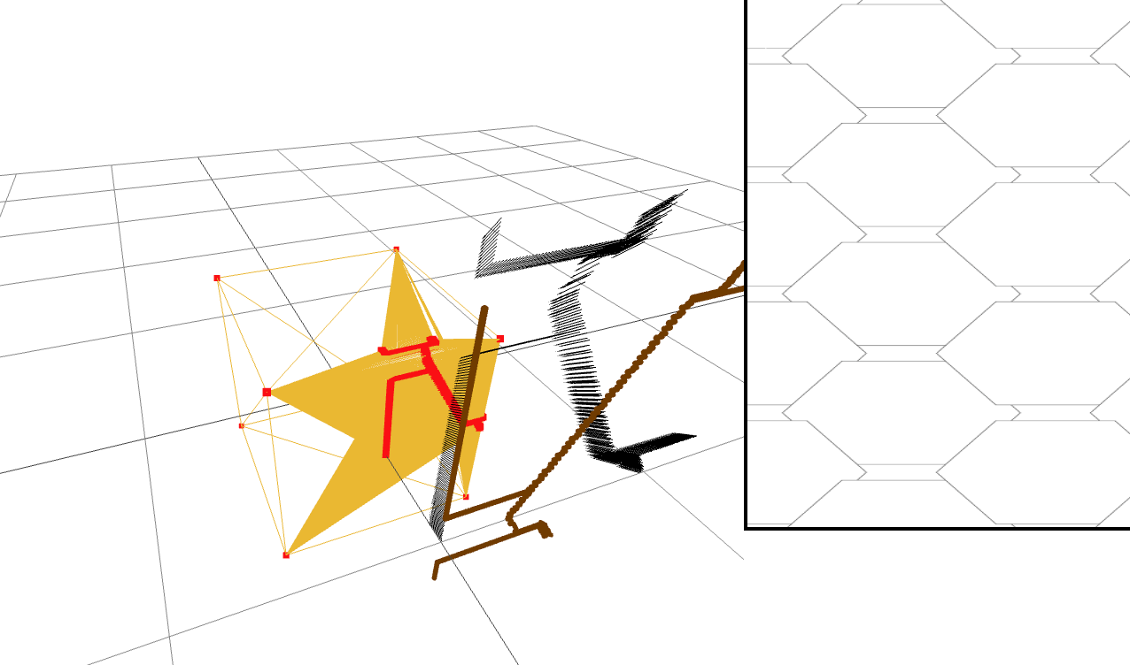 Overall view of the 3D world projecting vertices from one mesh onto another