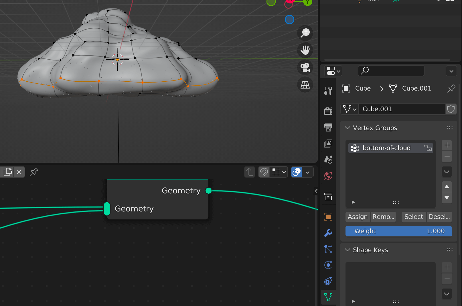 Bottom rim of modelled cloud selected