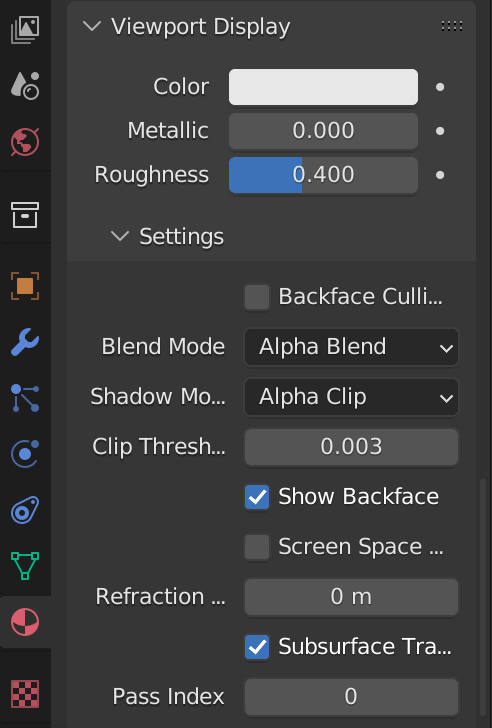 Tab with alpha blend mode selected